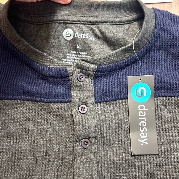 NWT,DARESAY Gray and Blue Henley Stretch Knit Shirt, Back to School,SizeL/XL - Picture 5 of 8
